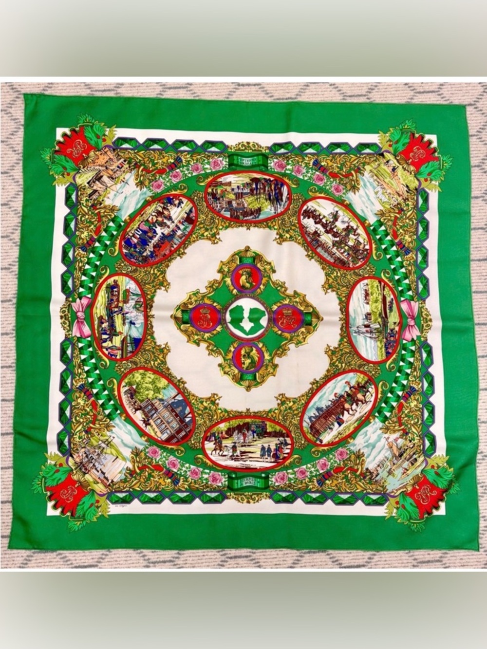 HERMES Vintage Rare Collectors “L’Entente Cordiale” Multicolor 100% Silk Scarf